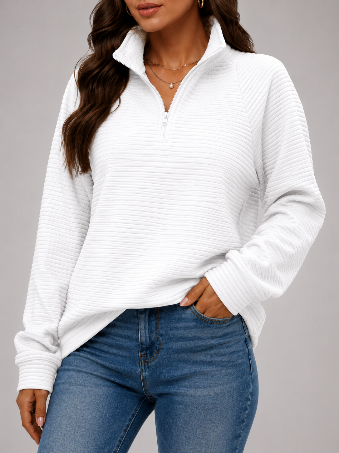 Ribbed half-zip pullover – Nude & Nero