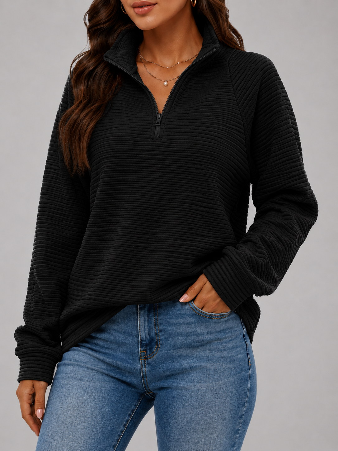 Ribbed half-zip pullover – Nude & Nero