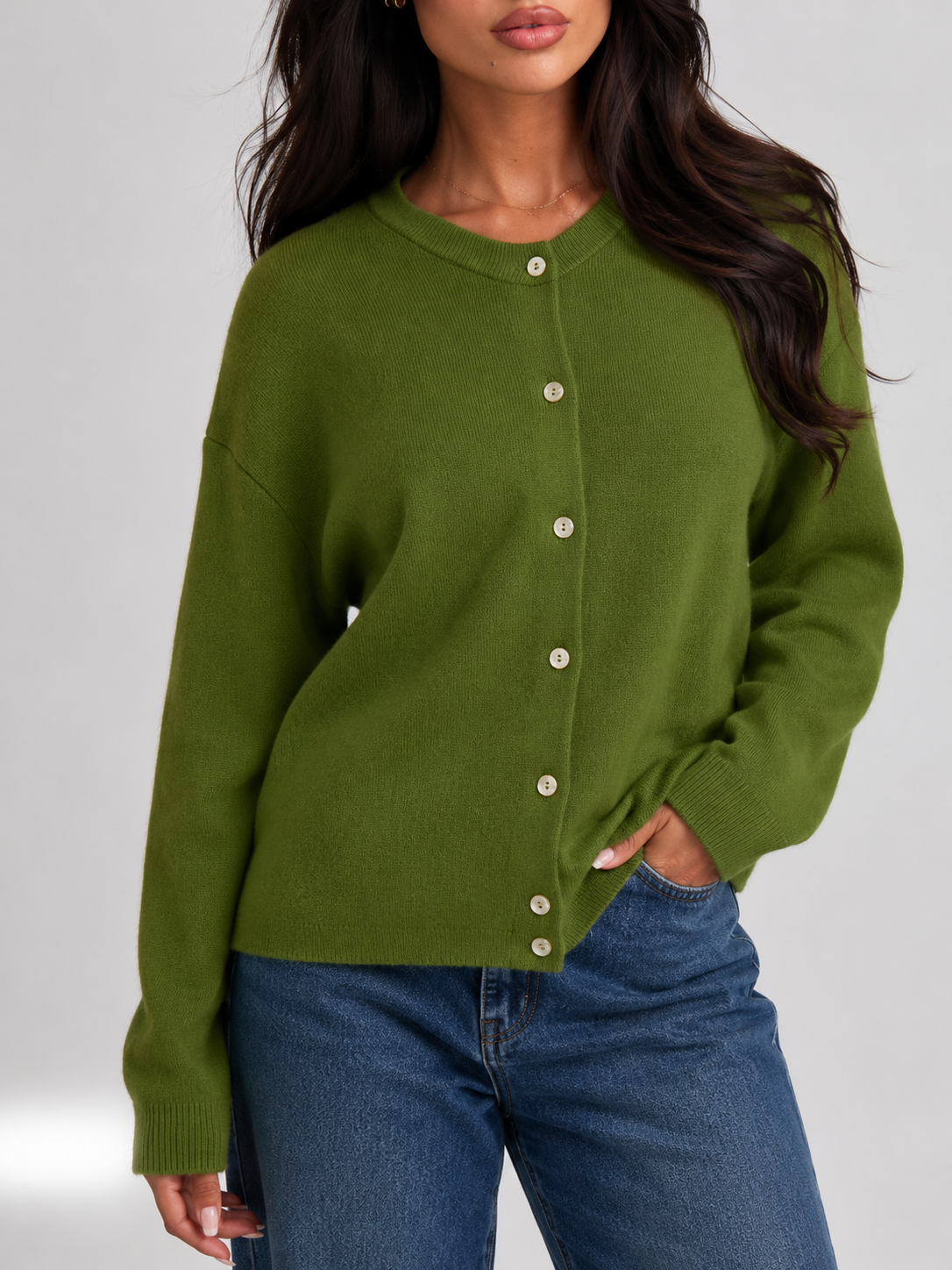 Fuzzy knit button cardigan – Nude & Nero