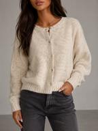 Fuzzy knit button cardigan – Nude & Nero