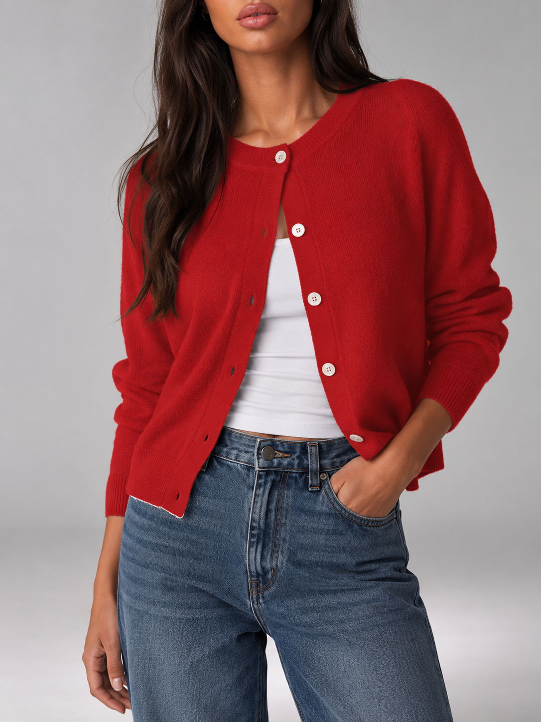 Fuzzy knit button cardigan – Nude & Nero