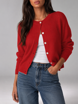Fuzzy Knit Button Cardigan for Women