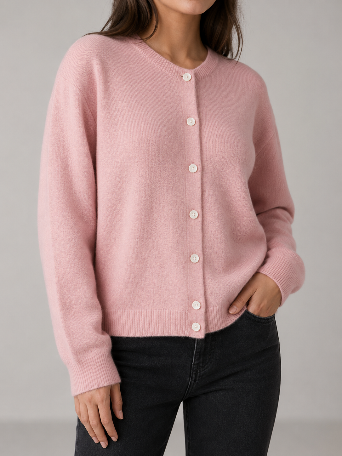Fuzzy knit button cardigan – Nude & Nero