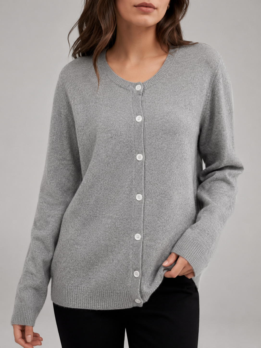 Fuzzy knit button cardigan – Nude & Nero