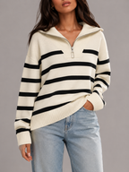 Striped half-zip knit sweater – Nude & Nero