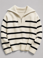 Striped half-zip knit sweater – Nude & Nero