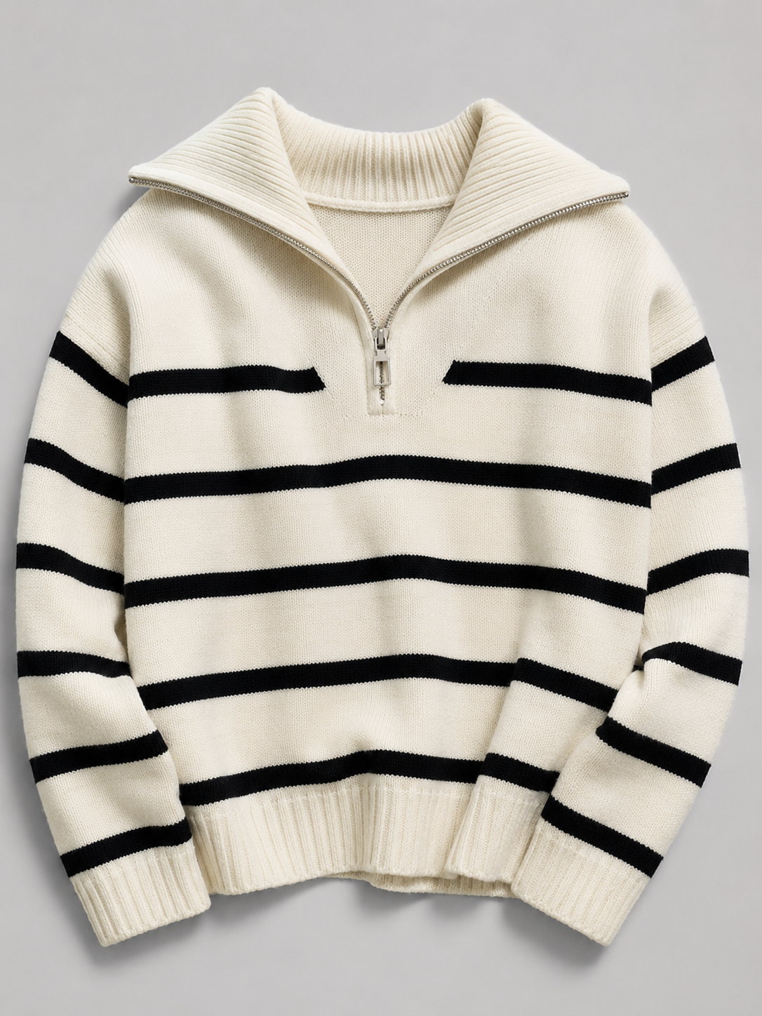 Striped half-zip knit sweater – Nude & Nero