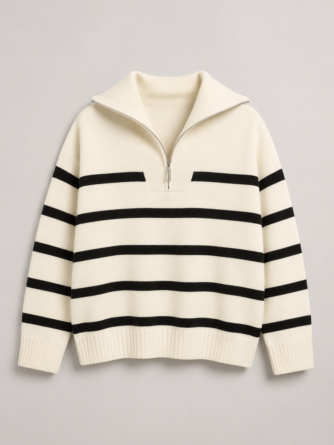 Striped half-zip knit sweater – Nude & Nero