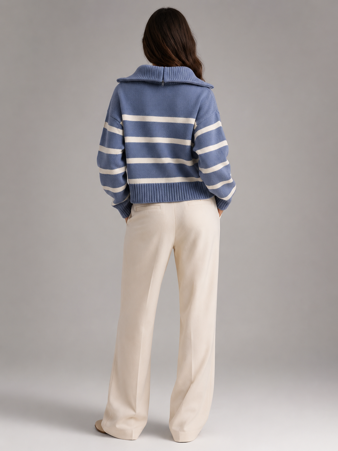 Striped half-zip knit sweater – Nude & Nero