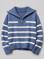 Striped half-zip knit sweater – Nude & Nero