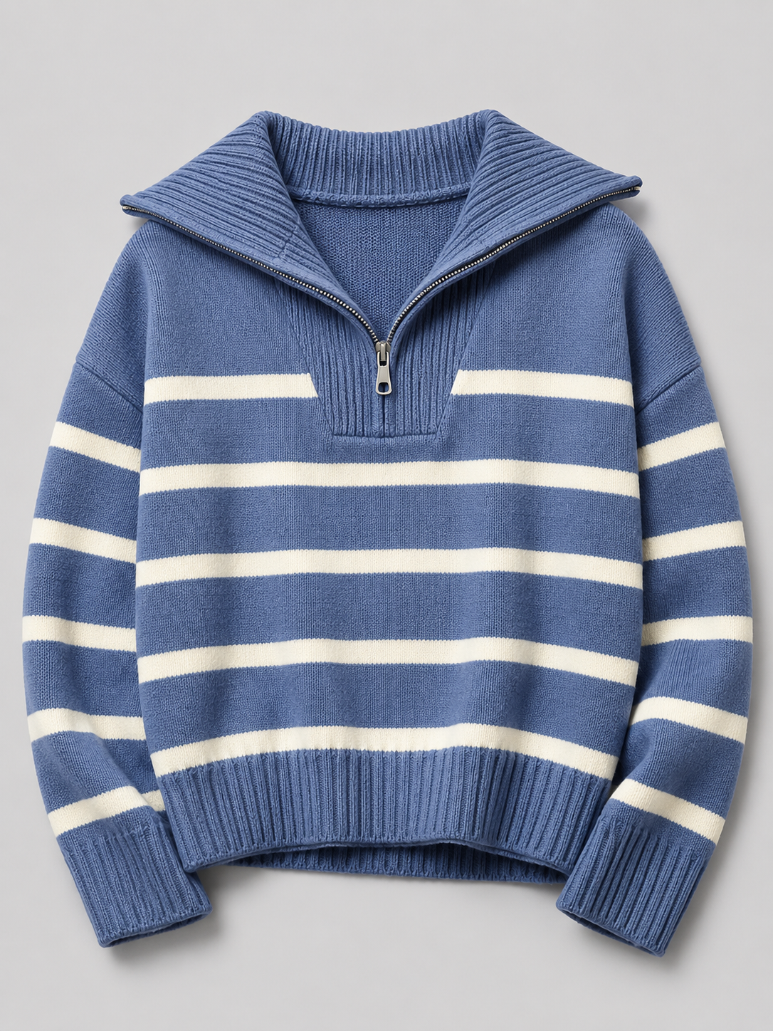 Striped half-zip knit sweater – Nude & Nero