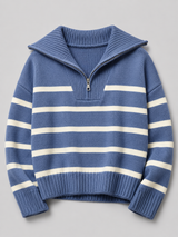 Striped Half Zip Knit Sweater for Women