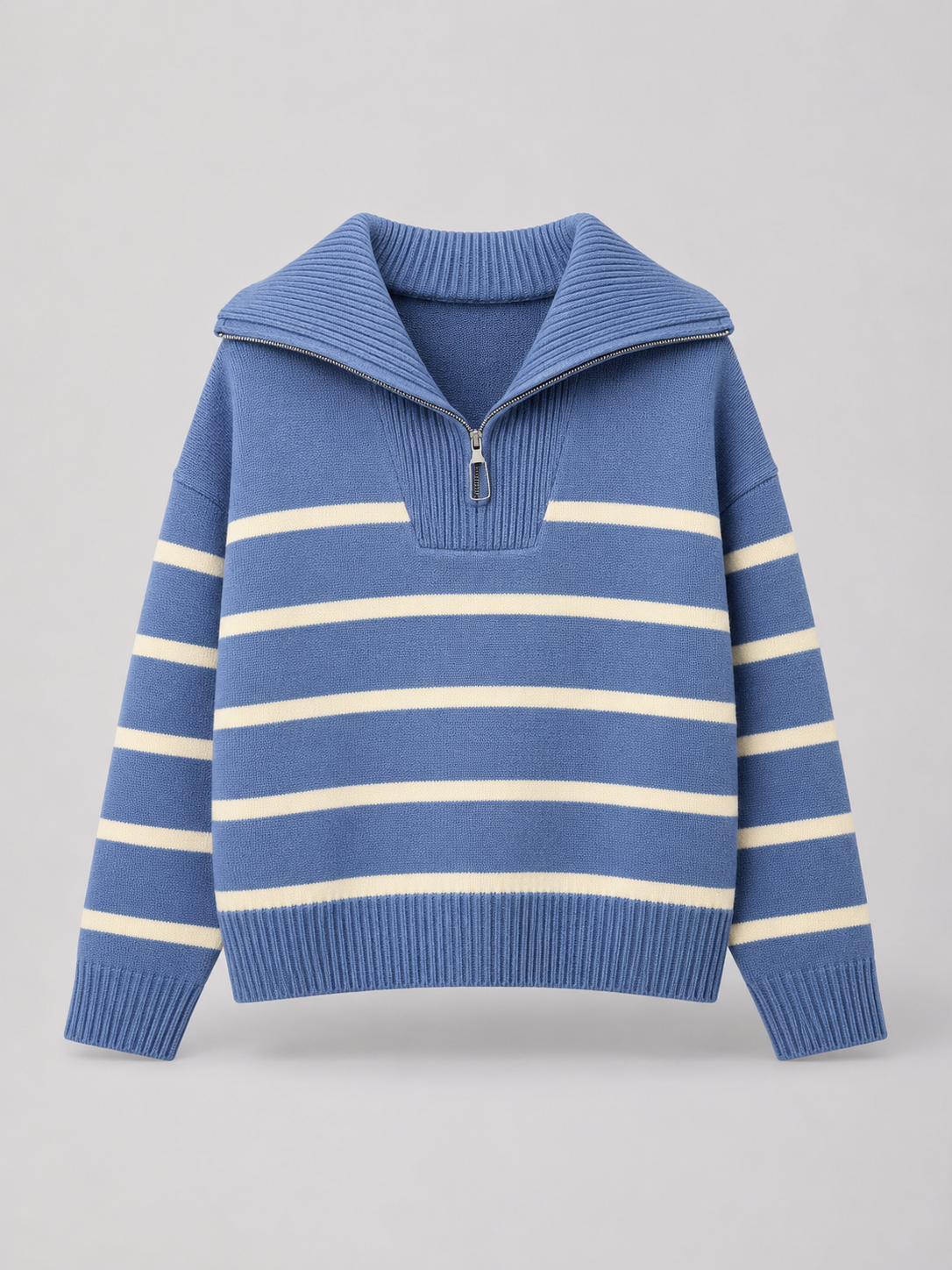 Striped half-zip knit sweater – Nude & Nero