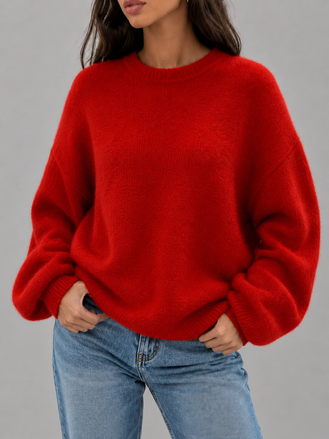 Fuzzy knit crew neck sweater – Nude & Nero