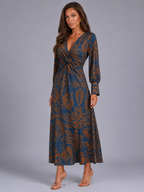 Robe midi imprimée à col en V pour invité de mariage