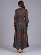 Robe midi imprimée à col en V pour invité de mariage
