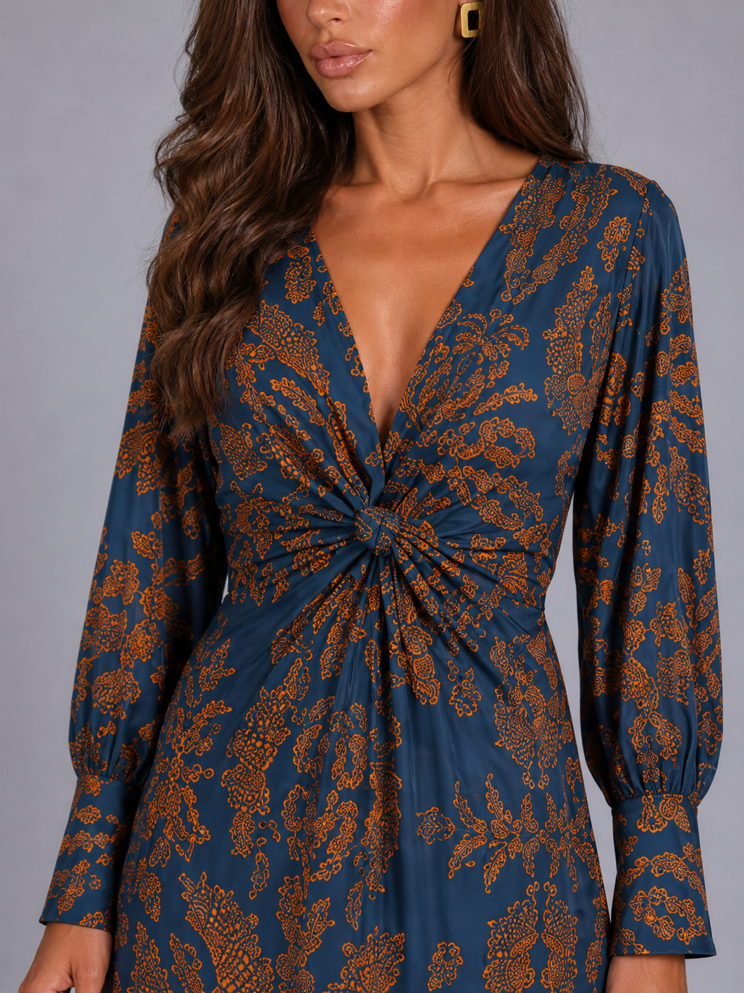 Robe midi imprimée à col en V pour invité de mariage