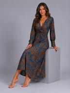 Robe midi imprimée à col en V pour invité de mariage