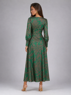 Robe midi imprimée à col en V pour invité de mariage