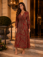 Robe midi imprimée à col en V pour invité de mariage