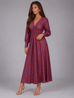 Robe midi imprimée à col en V pour invité de mariage