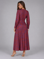 Robe midi imprimée à col en V pour invité de mariage