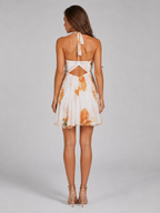 Robe mini en chiffon florale à col halter pour femme en été