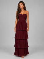 Vestido maxi sin tirantes con volantes para mujer de noche