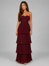 Vestido maxi sin tirantes con volantes para mujer de noche
