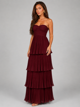 Vestido maxi sin tirantes con volantes para mujer de noche
