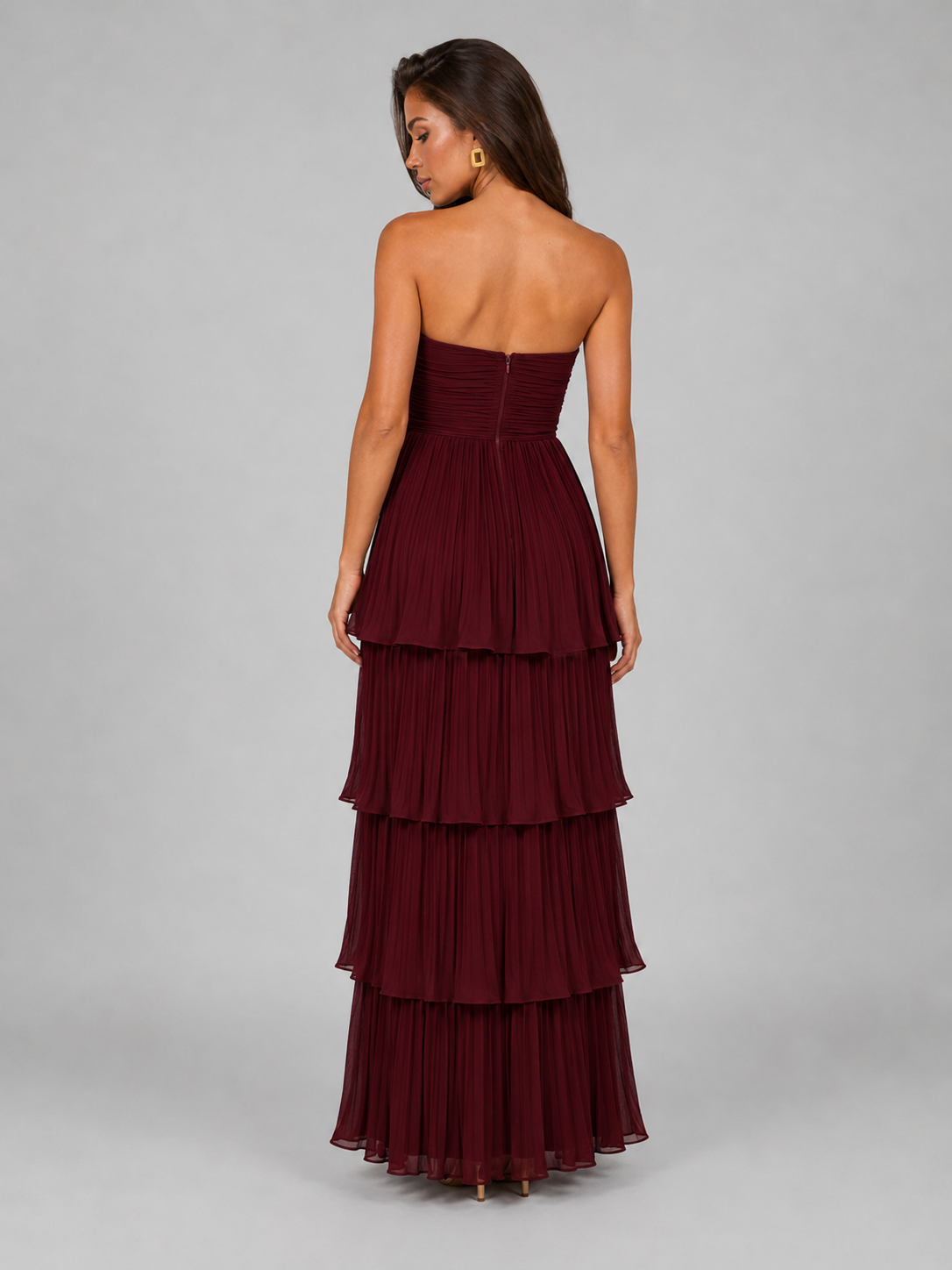 Vestido maxi sin tirantes con volantes para mujer de noche