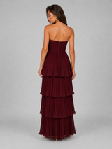 Vestido maxi sin tirantes con volantes para mujer de noche