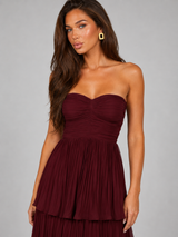 Vestido maxi sin tirantes con volantes para mujer de noche
