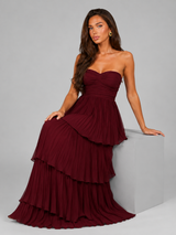 Vestido maxi sin tirantes con volantes para mujer de noche