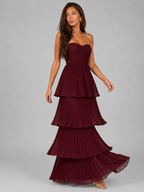 Vestido maxi sin tirantes con volantes para mujer de noche