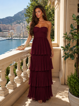 Vestido maxi sin tirantes con volantes para mujer de noche