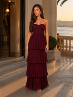 Vestido maxi sin tirantes con volantes para mujer de noche