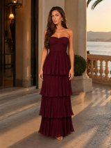 Vestido maxi sin tirantes con volantes para mujer de noche