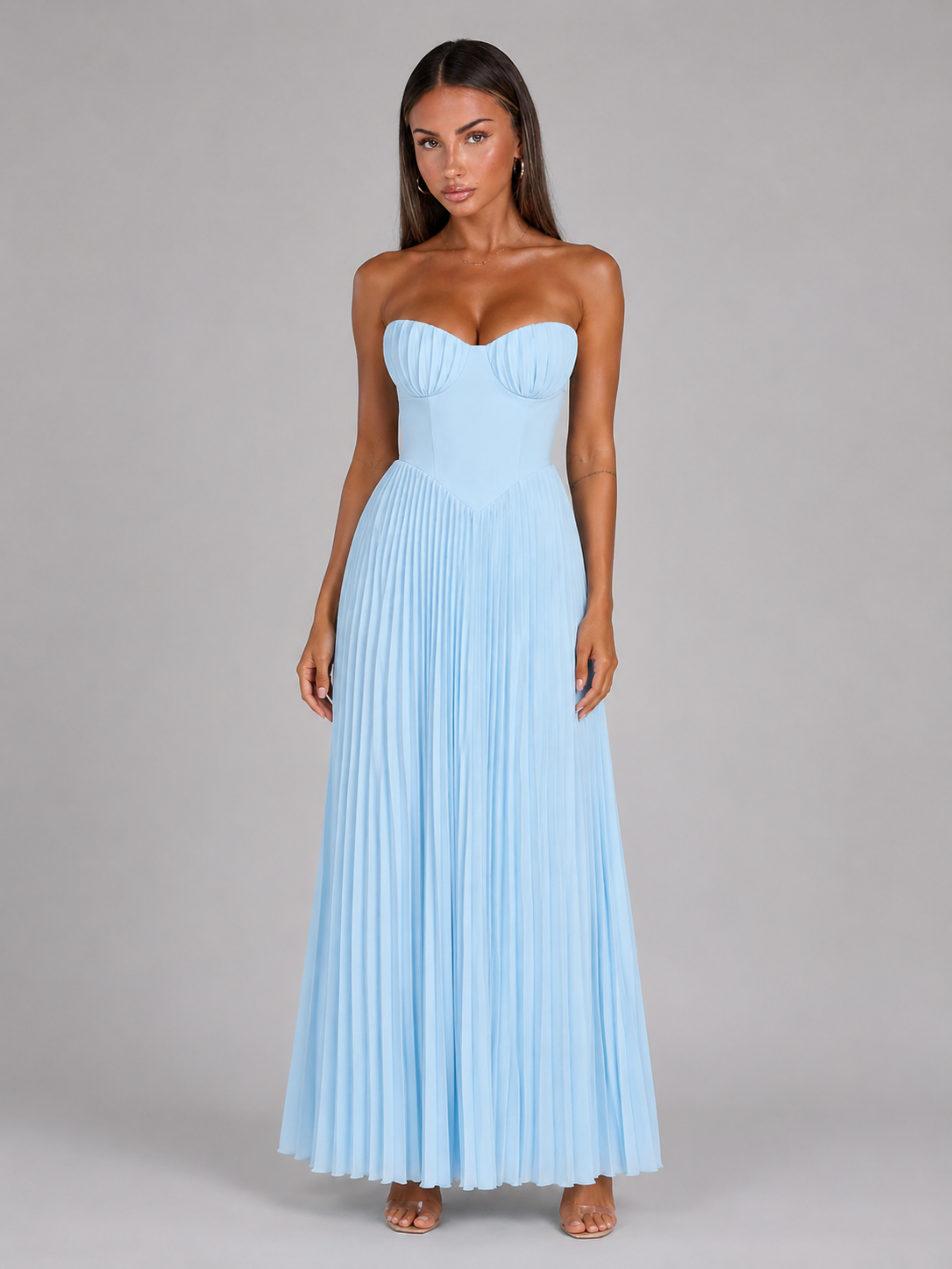 Robe maxi bustier plissée pour invité de mariage