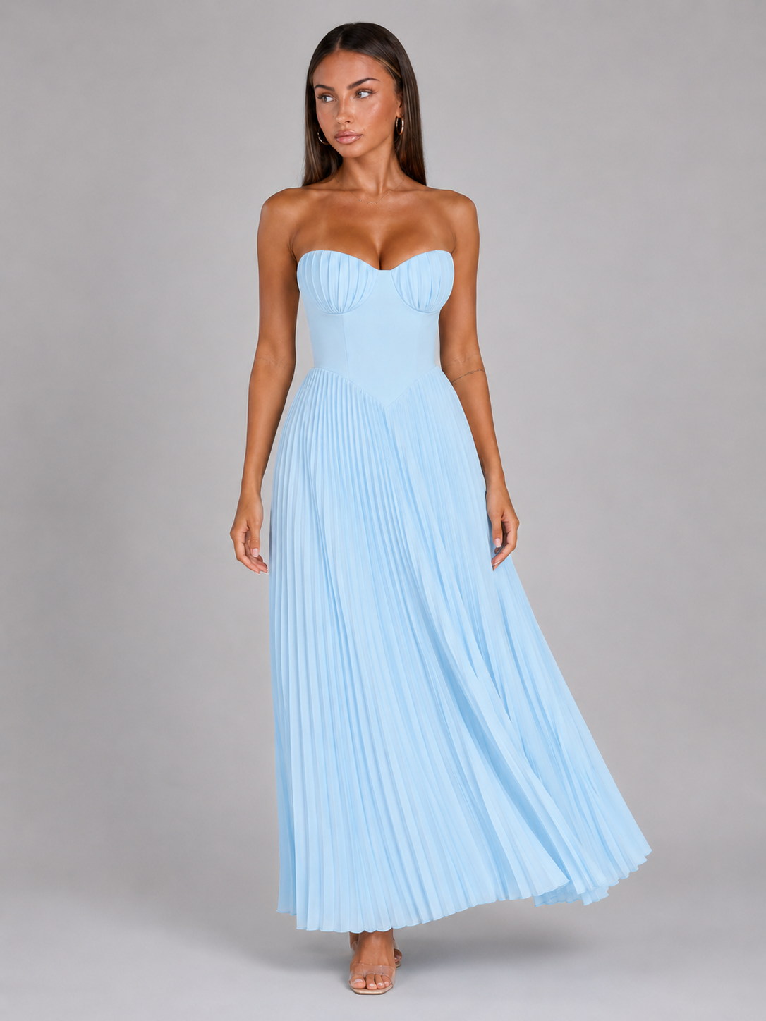 Robe maxi bustier plissée pour invité de mariage