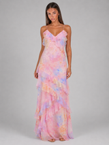 Floral Chiffon Ruffle Maxi Dress Wedding Guest