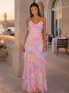 Vestido maxi de gasa floral con volantes para invitada de boda