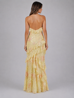 Vestido maxi de gasa floral con volantes para invitada de boda