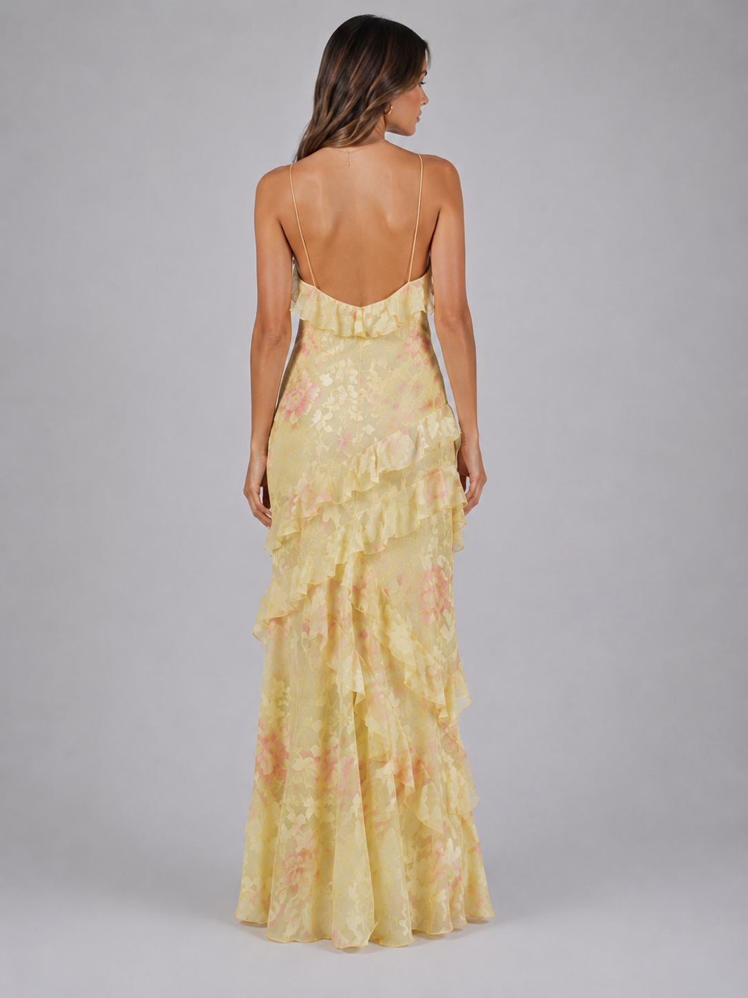 Robe maxi en chiffon florale à volants pour invité de mariage