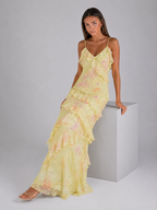 Vestido maxi de gasa floral con volantes para invitada de boda