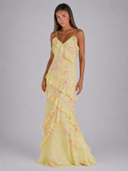 Vestido maxi de gasa floral con volantes para invitada de boda