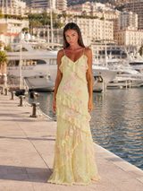 Floral Chiffon Ruffle Maxi Dress Wedding Guest