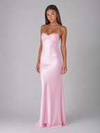 Robe maxi effet satin perlée pour soirée femme