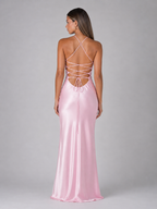 Robe maxi effet satin perlée pour soirée femme