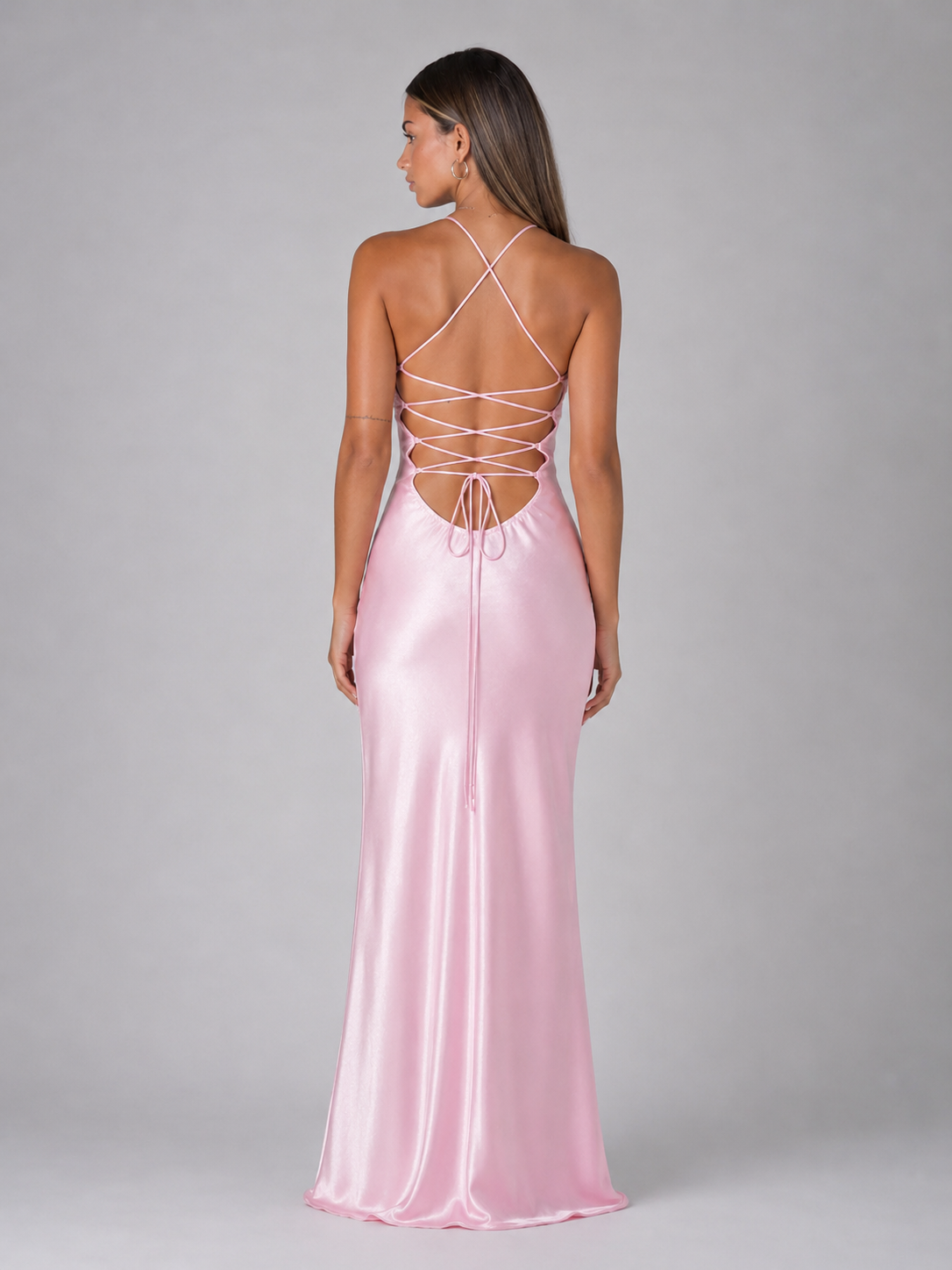Robe maxi effet satin perlée pour soirée femme